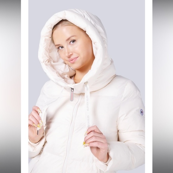 Eleven Elf’s- Ivory Ivy Short Vegan Down Puffer Hooded Zip Up Jacket - Picture 4 of 10